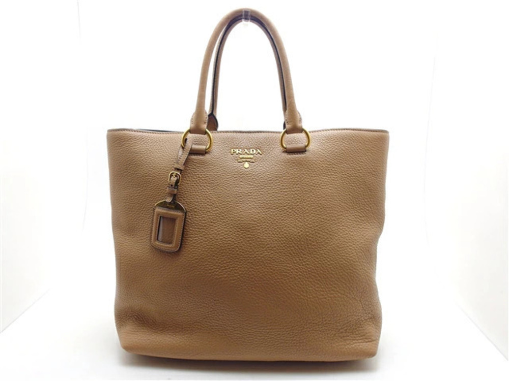 Prada Shoulder Bag Brown Beige Cream Embossed Leather